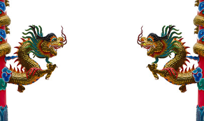 Chinese style dragon statue isolated on white background with co