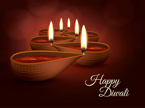 Diwali Holiday vector illustration with burning diya
