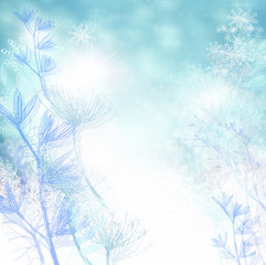 Merry Christmas: blue background with stars, crystals and snowflakes :)