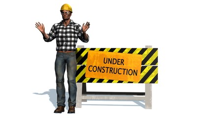 Under Construction - Barrier and construction worker with yellow helmet 