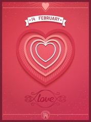 Valentines Day lettering poster with heart. Vector eps10