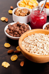 oat flakes and various delicious ingredients for breakfast