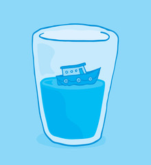 Tiny boat floating on glass of water