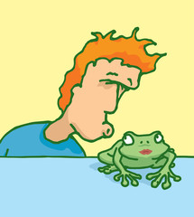 Man kissing a female frog