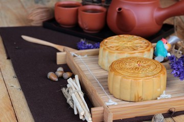 Festival moon cake and tea  - china dessert delicious.