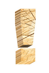 Exclamation mark from pine wood alphabet set isolated over white. Computer generated 3D photo rendering.