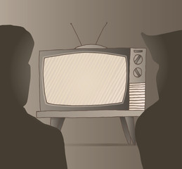 People watching old vintage tv set