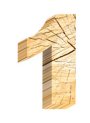 Number from wooden alphabet set isolated over white. Computer generated 3D photo rendering.