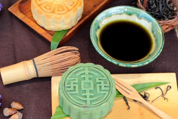 Festival moon cake and tea  - china dessert delicious.