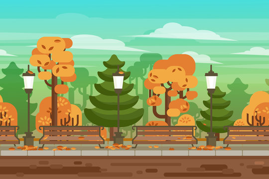 Game seamless autumn landscape park background