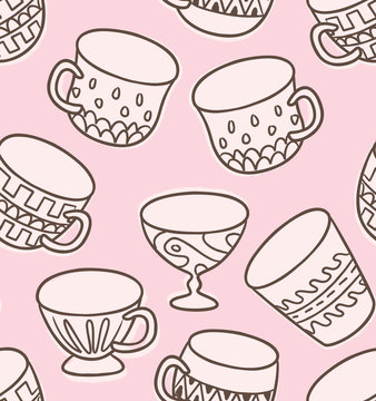 antique cup doodle seamless background