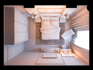 Obraz na płótnie Canvas 3D illustration of a bedroom without color and textures