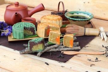 Festival moon cake and tea  - china dessert delicious.