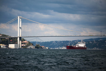 Bosphorus Bridge and ship.