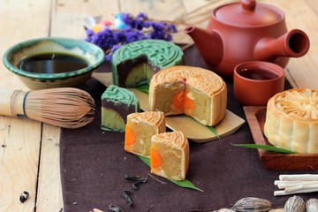 Festival moon cake and tea  - china dessert delicious.