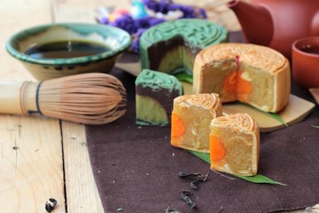 Festival moon cake and tea  - china dessert delicious.