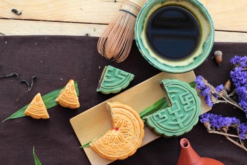 Festival moon cake and tea  - china dessert delicious.
