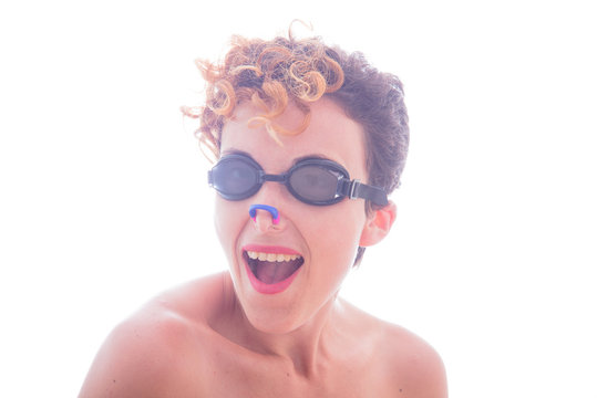 The girl in glasses for swimming and nose clip for synchronized Stock Photo  | Adobe Stock