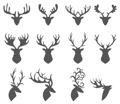 Set of a deer head silhouette on white background