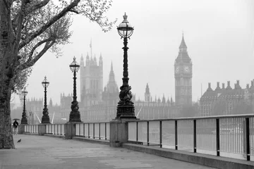 Deurstickers Big Ben &amp  Houses of Parliament, zwart-wit foto © Tombaky