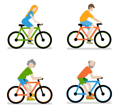 Cyclists riding bike set