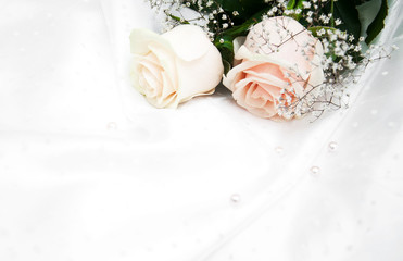 roses on white silk background