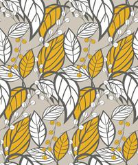 Seamless floral pattern with hand drawn leaves