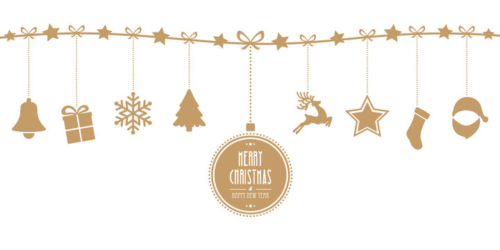 christmas elements hanging line gold isolated background
