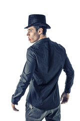 Portrait of a Young Vampire Man with Black T-Shirt