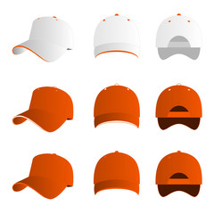 Orange baseball cap vector set
