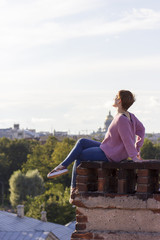 Russian girl walking on the roof