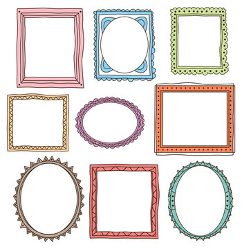 set of colorful vintage photo frame in doodle style