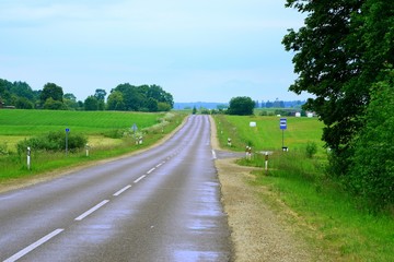 Naklejka premium Asphalt road with two lanes in Lithuania