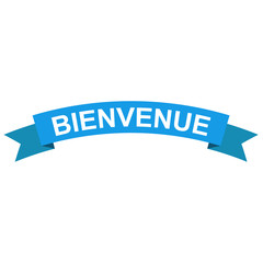 Icono plano cinta texto BIENVENUE color azul