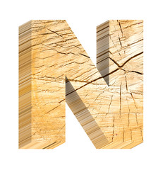 Letter from pine wood alphabet set isolated over white. Computer generated 3D photo rendering.
