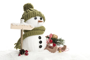 Schneemann mit Wegweiser zum Nordpol