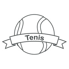 Icono plano cinta texto Tenis gris con pelota