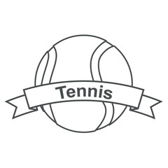 Icono plano cinta texto Tennis gris con pelota