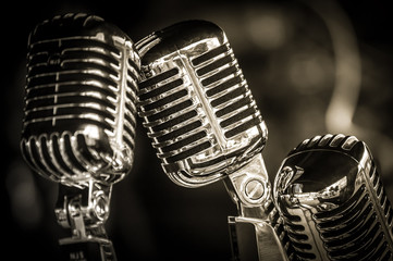 sepia toned retro microphone closeup