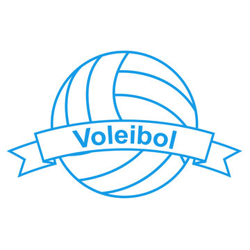 Icono plano cinta texto Voleibol azul con balon