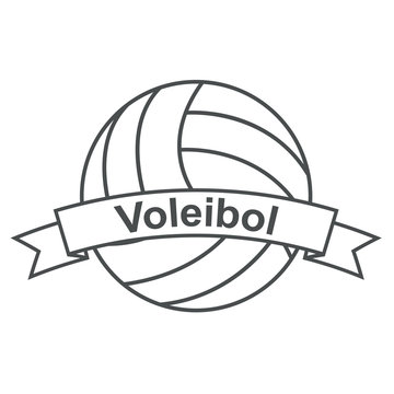 Icono plano cinta texto Voleibol gris con balon