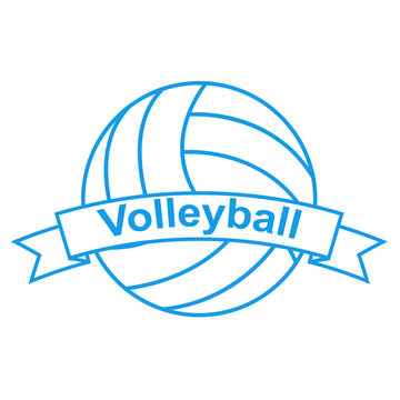 Icono plano cinta texto Volleyball azul con balon