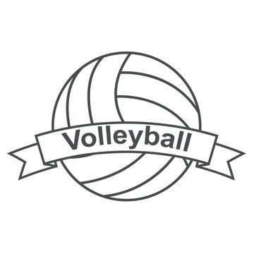 Icono plano cinta texto Volleyball gris con balon