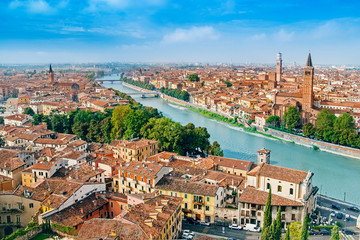 Panoramic cityscape of Verona, Veneto, Italy - obrazy, fototapety, plakaty
