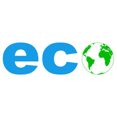 Icono plano texto eco azul con planeta