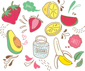 set of fruit doodle isolated on white background