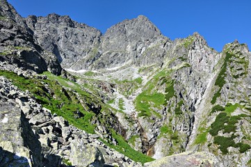 Mieguszowieckie Szczyty ze szlaku na Mięguszowiecką Przełęcz pod Chłopkiem, Tatry
