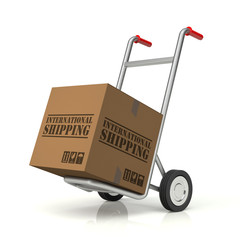 Hand Truck and International Shipping Cardboard Box