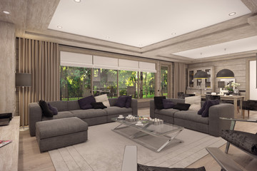 Fototapeta na wymiar 3D rendering of living room of a country house