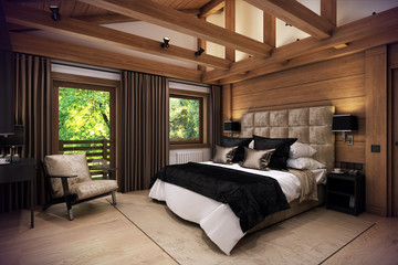 3D rendering bedroom house in the mountain